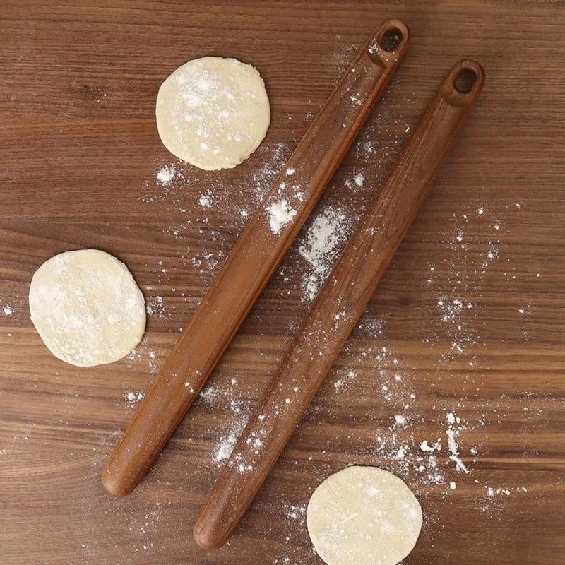 Homemade Tortillas Rolled Out On Farmhouse Table Using Harmony Walnut Wood French Tapered Rolling Pins