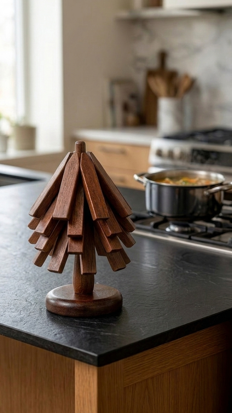 Wood Collapsible Hot Pad Trivet Tree