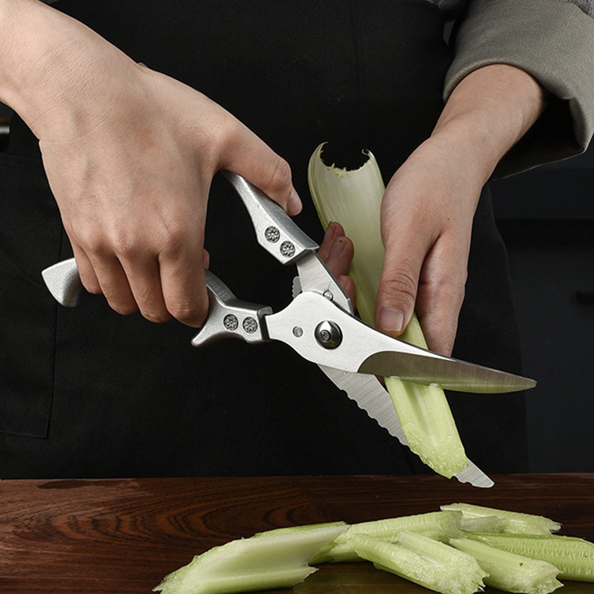 Kitchen Stainless Steel Scissors Cutting Celery Stalks With Ease