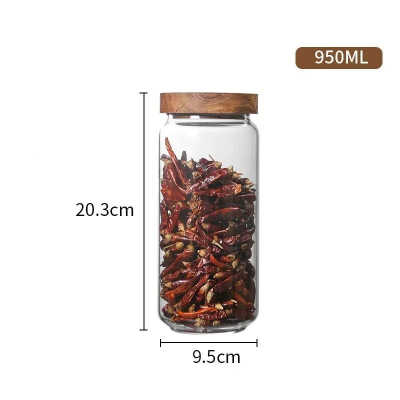 L Size Measurements Of Wilderness Collection Acacia Wood & Glass Sealable Food Storage Jar 950ml