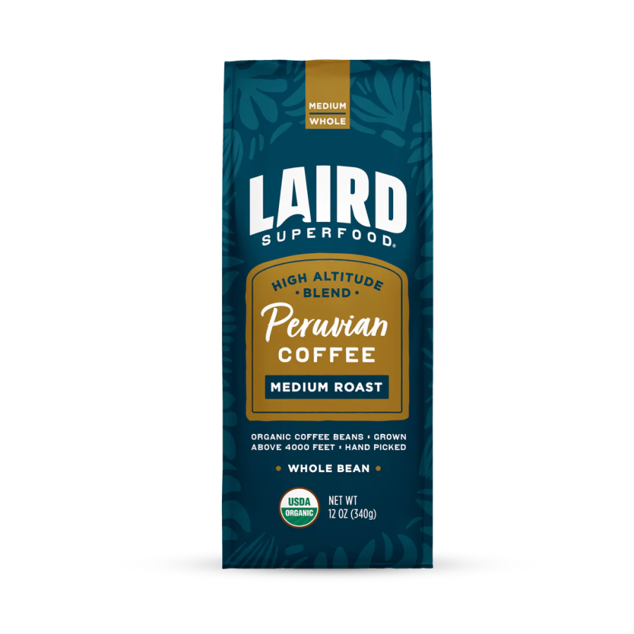 Laird Superfood Medium Roast Organic Peruvian Coffee Whole Bean 12oz
