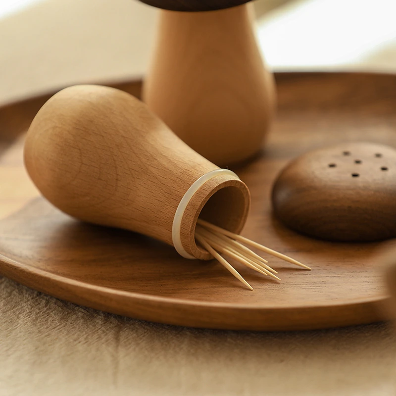 Wooden Toothpick Holder Shaped Like A Mushroom Made Of Real Beech And Walnut Woods