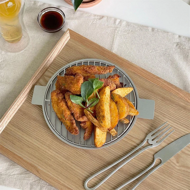 Air Fried Food With Silver Flatware Minimalistic Style Fork And Knife With Stencil Like Handles