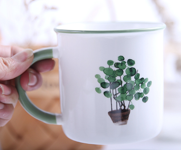Holding The Potted Eucalyptus Houseplant Mug Painted Plants Style Ceramic Cup