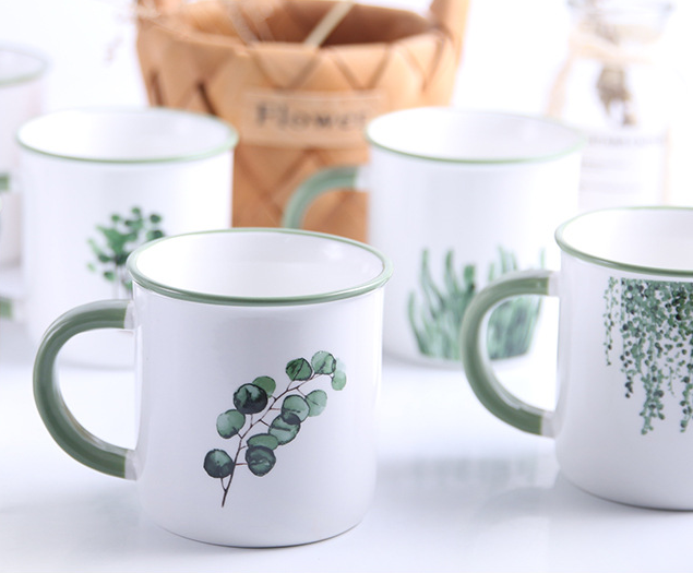 Painted Plants On Ceramic Mugs Plant Lover Coffee Cups With Watercolor Style Botany Designs