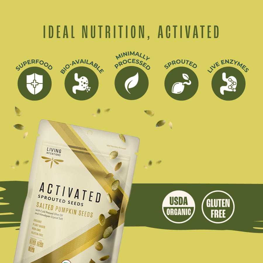 Ideal Nutrition Activated Living Intentions Salted Pumpkin Seeds Are Sprouted Superfood With Organic Bio-Available Live Enzymes