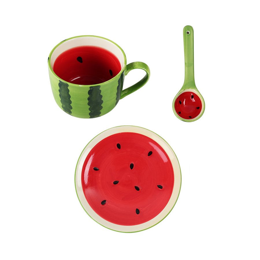 Summer Fruit Style Ceramic Mug Spoon & Plate Set