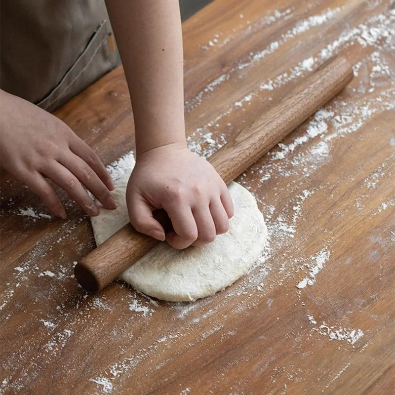 Making Homemade Pastry Using French Rolling Pin Dowel Style Walnut Wood