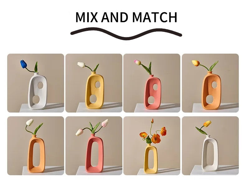 Mix And Match Colors And Styles Ceramic Flower Vases In Modern Abstract Art Decor