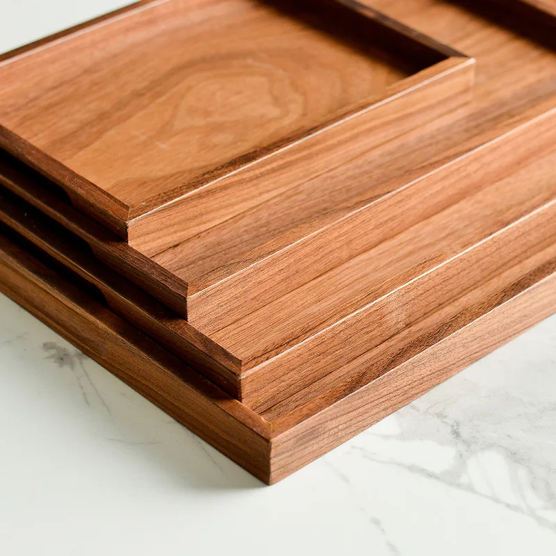 Stackable Trays Walnut Wood Rectangular Shape Decorative Tray For Home Decor And Kitchen Dining Room Use