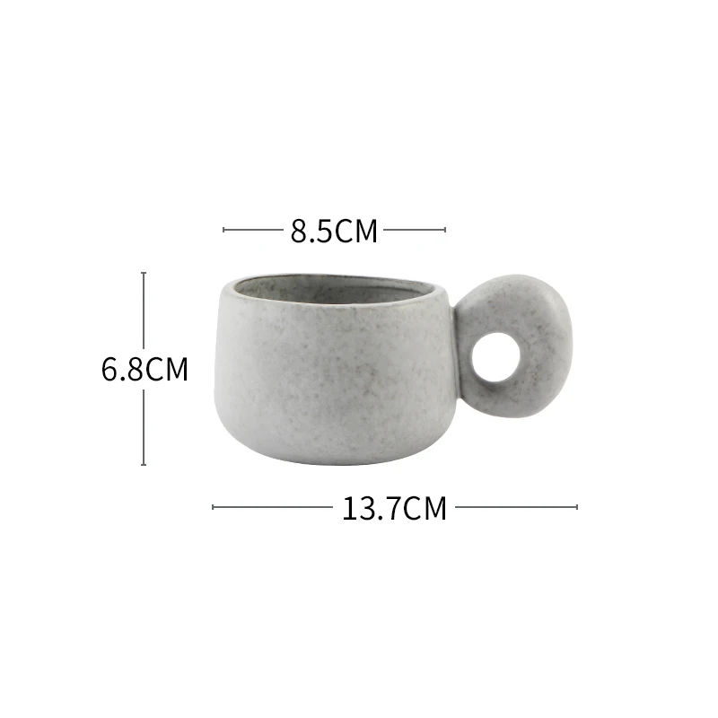 Morning Mist Organic Retro Style Shallow Ceramic Mug With Chunky Handle Size Measurements