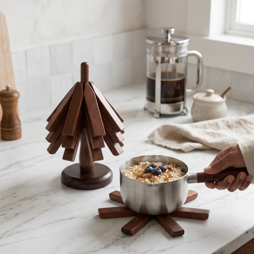 Wood Collapsible Hot Pad Trivet Tree