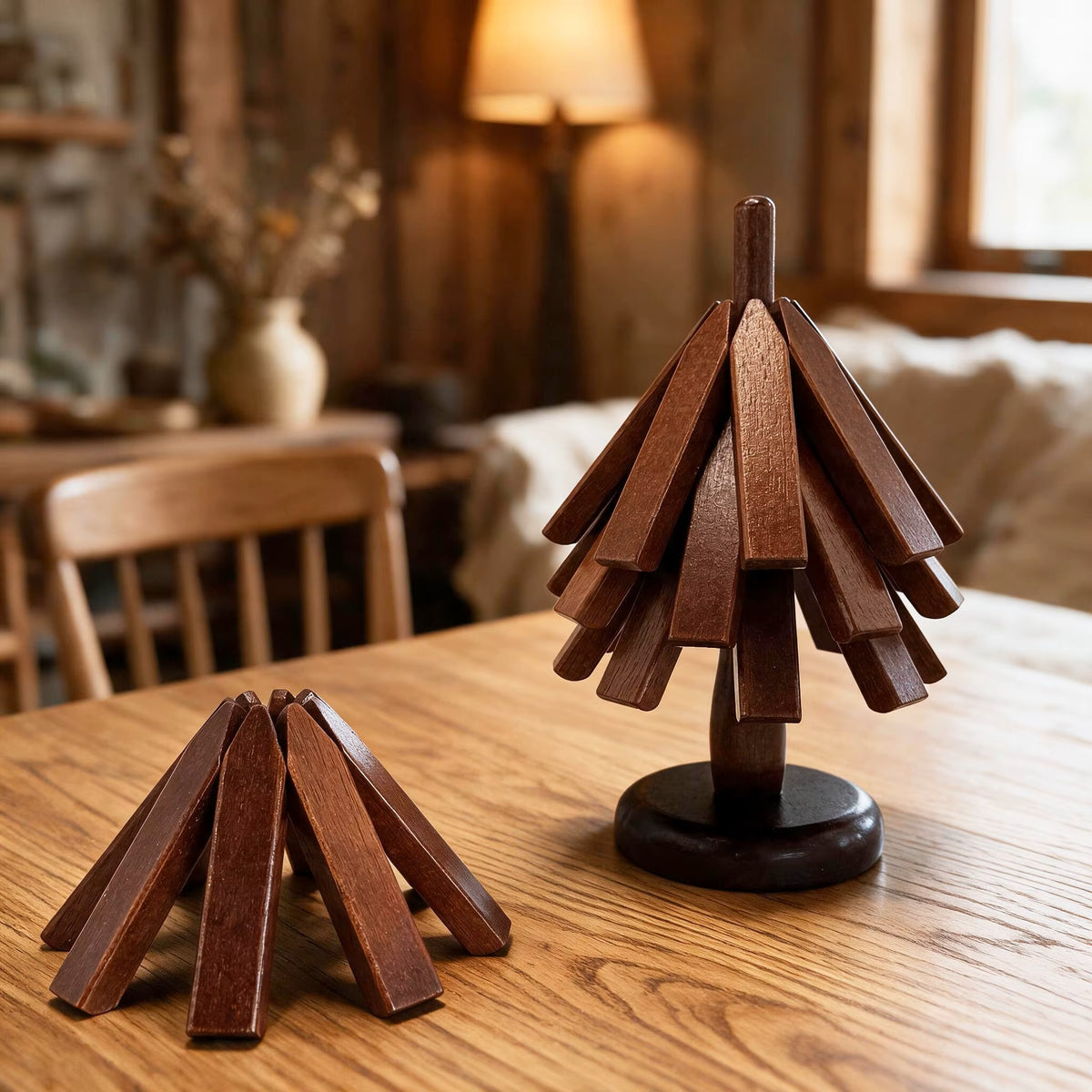 New Wood Trivet Set Shaped Like A Tree Functional Decor
