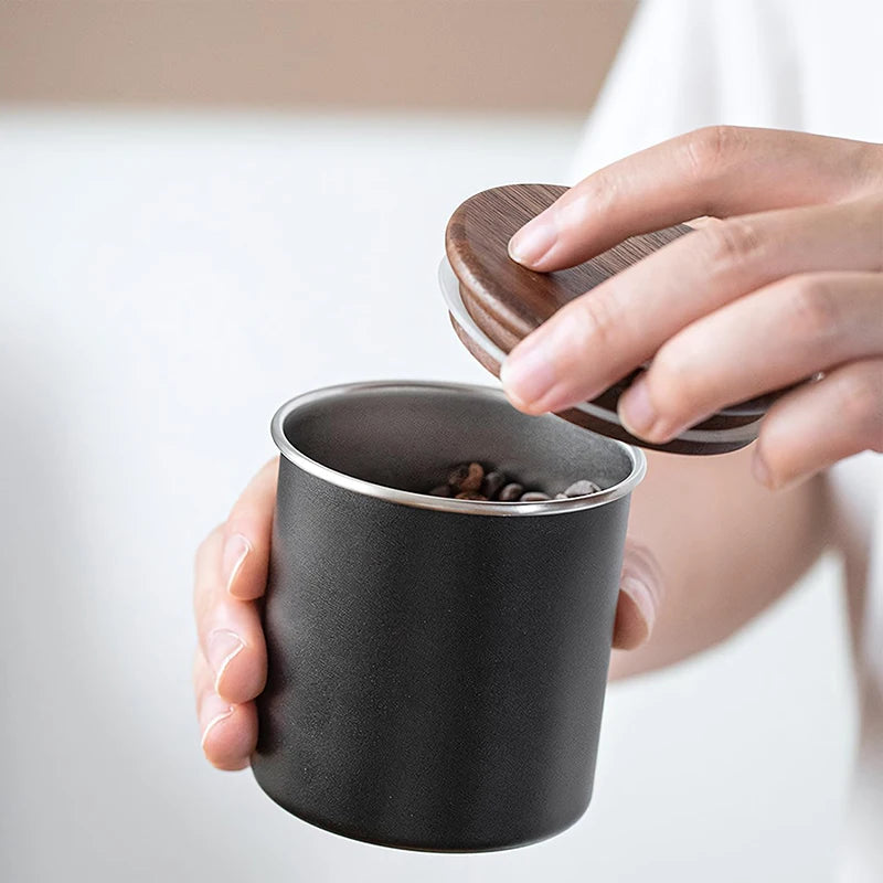 Opening Coffee Canister With Freshly Roasted Coffee Beans