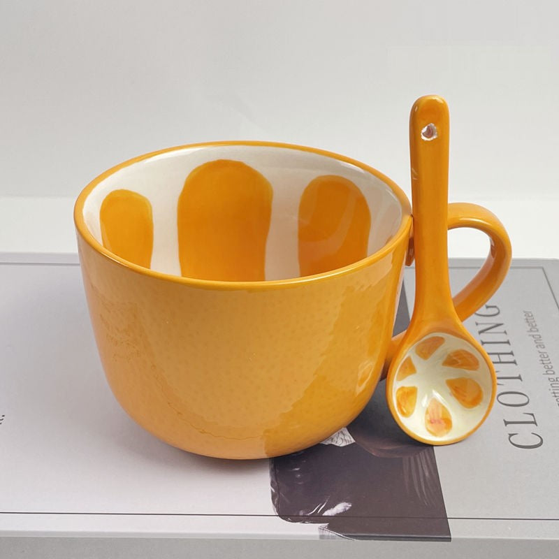 Summer Fruit Style Orange Mug And Matching Spoon Set