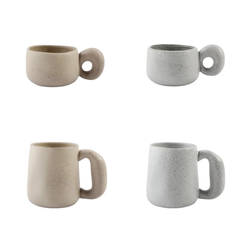 Organic Retro Style Ceramic Mugs With Chunky Handles