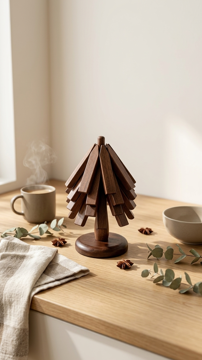Wood Collapsible Hot Pad Trivet Tree