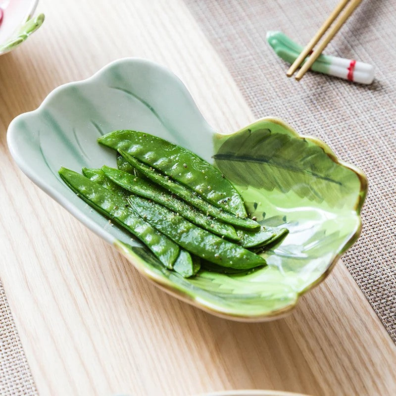 Peas In Vegetable Bok Choy Shape Ceramic Dish