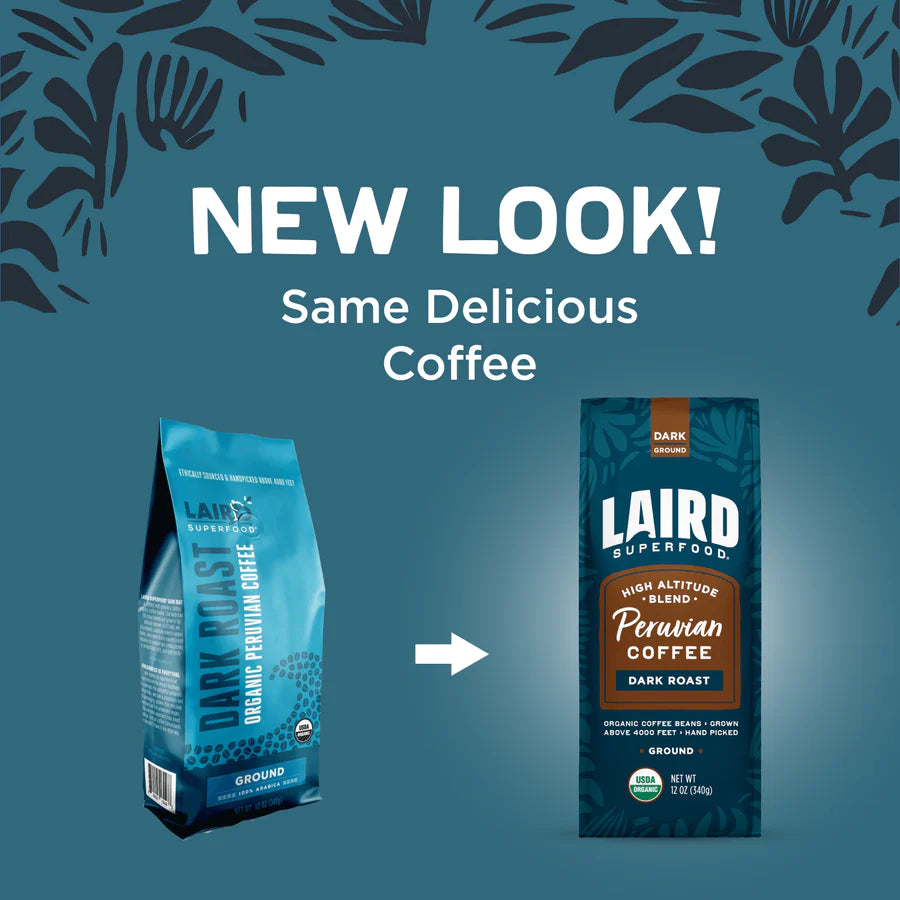 Dark Ground New Laird Superfood High Altitude Blend Peruvian Coffee Dark Roast Organic