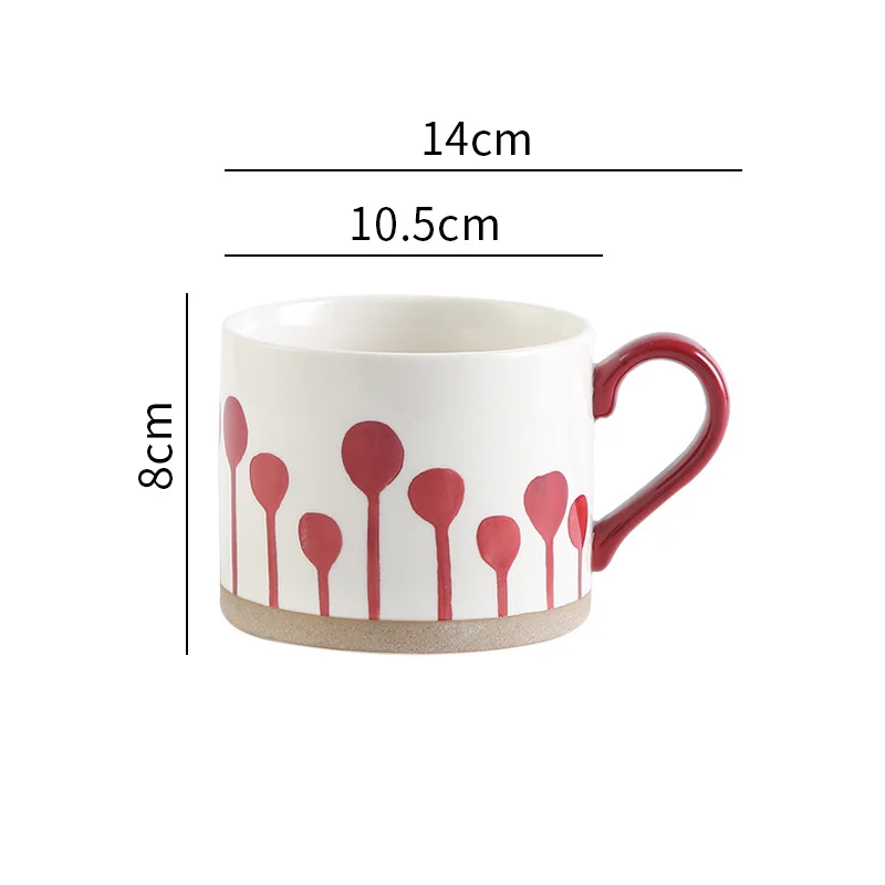 Red Sprouts Grounded Art Ceramic Mug With Exposed Base Cup Size Measurements
