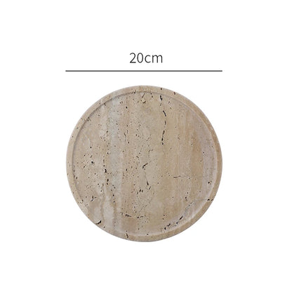 Round Large Chiaro Travertine Stone Decorative Tray Circle