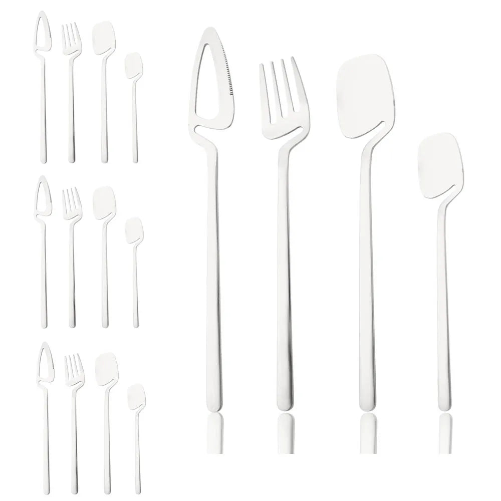 16 Piece Set Surreal Silver Stainless Steel Flatware