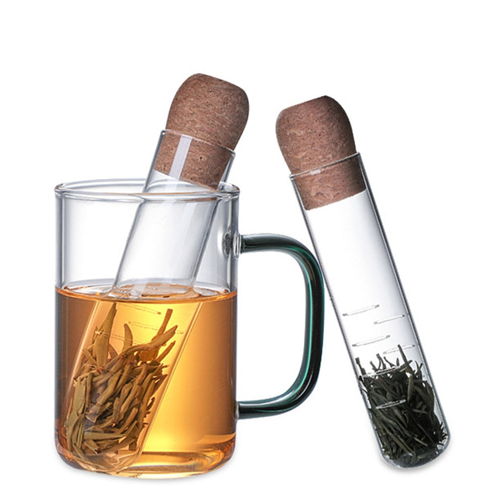 Tube Shape Glass And Cork Tea Infusers And Fresh Herb Strainers For Steeping Tea