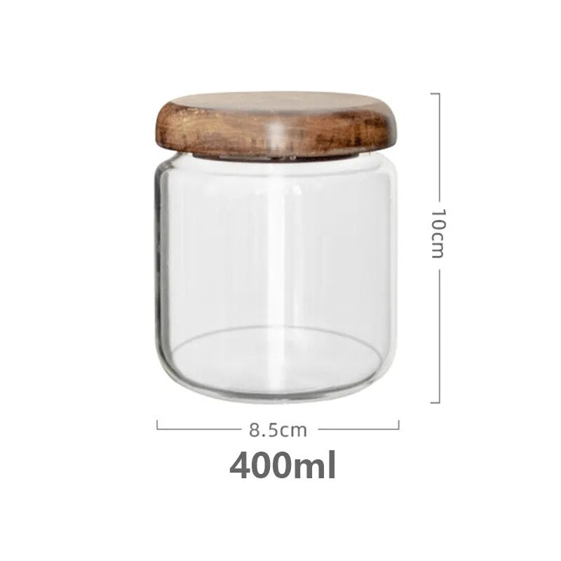 Acacia Wood Glass Kitchen Storage Jar 500ml for Pantry Organisation, Pantry Containers