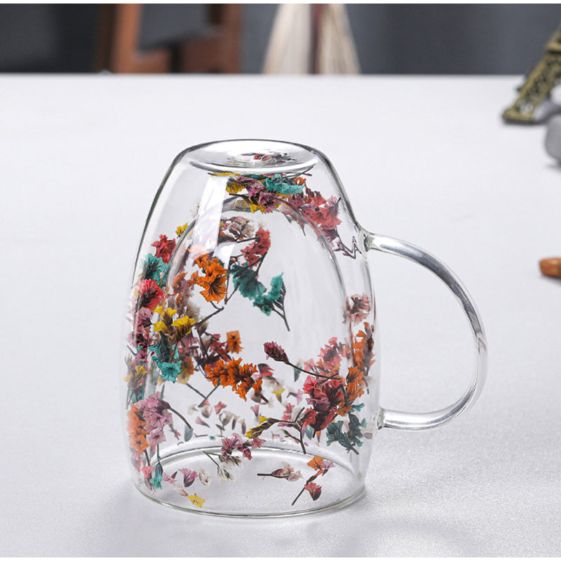 Brilliant Meadow Flowers In Double Wall Glass Cup With Handle