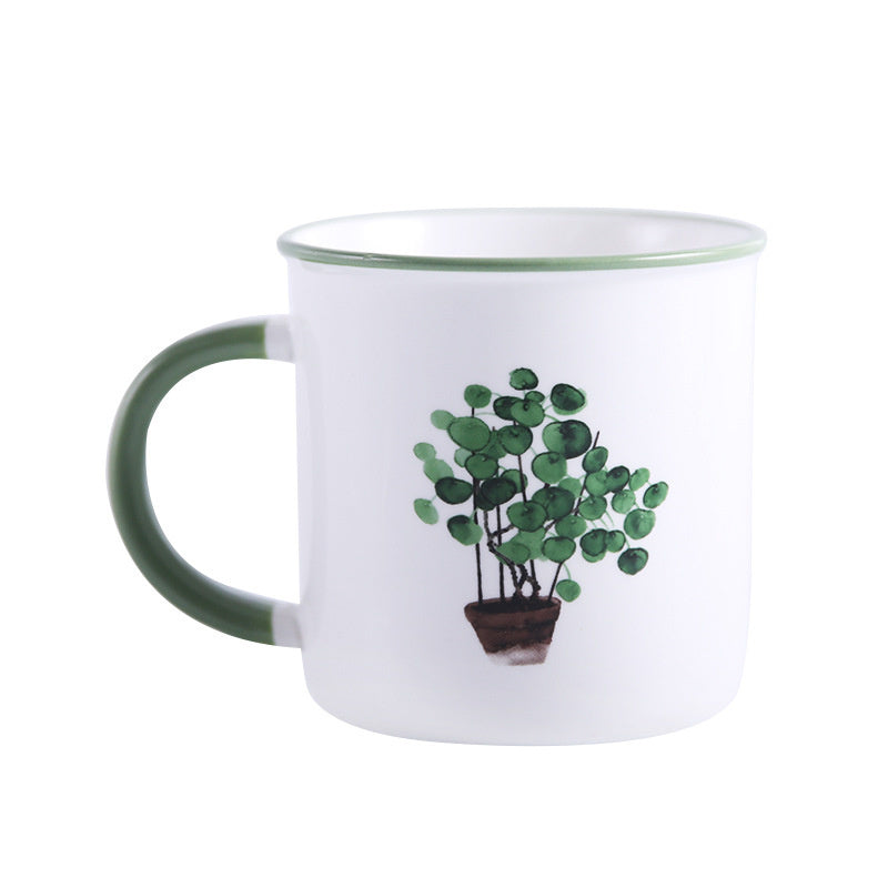 Painted Plants Style Potted Eucalyptus Ceramic Mug