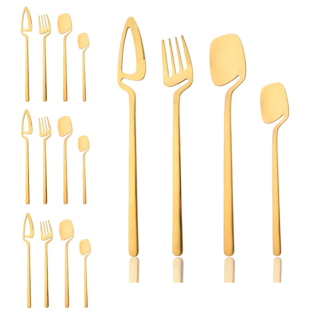 16 Piece Set Surreal Gold Stainless Steel Flatware
