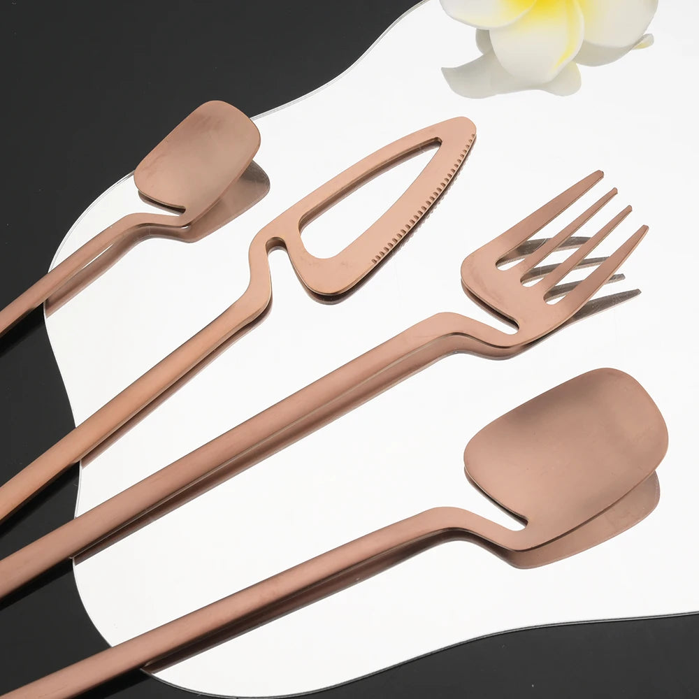 Pretty Rose Gold Utensils Surreal Shape Silverware For Weddings Dinner Party Tablescapes And Luxury Living