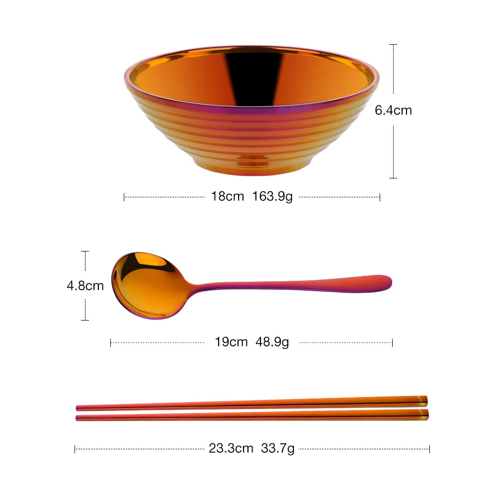 Glam Stainless Steel Insulated Colorful Sunset Noodle Bowl With Matching Sunset Spoon And Sunset Chopsticks Set