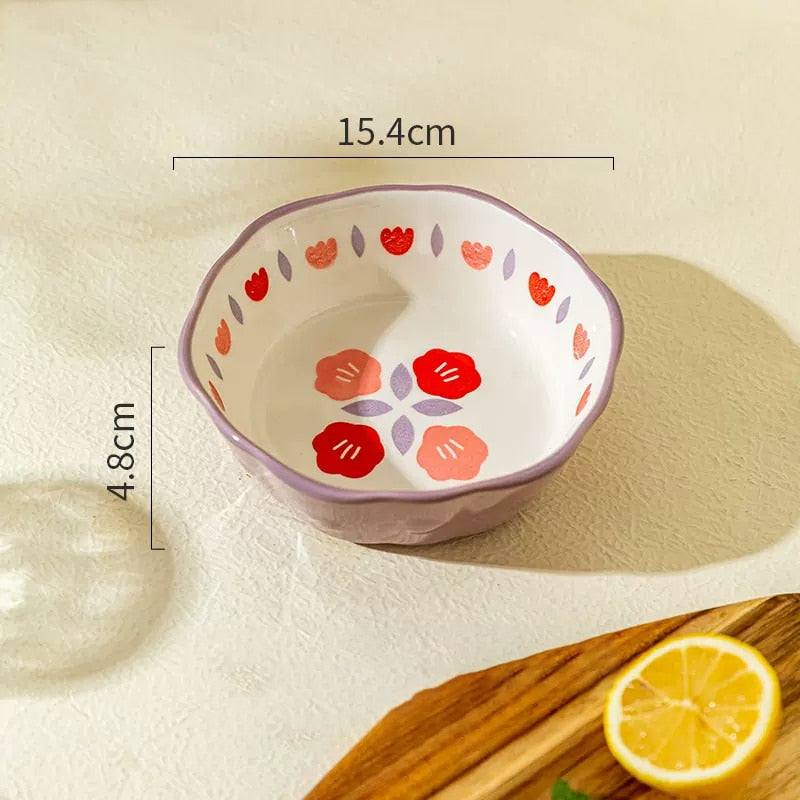 Cottage Vintage Style Ceramic Bowl Size Measurements Begonia Flower Pattern