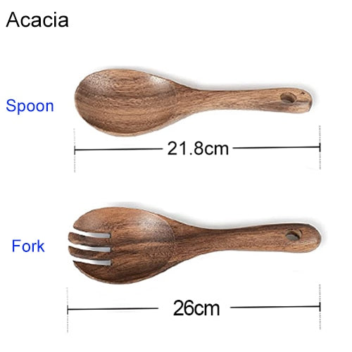 Acacia Wood Serving Utensils Salad Fork And Spoon  Size Measurements