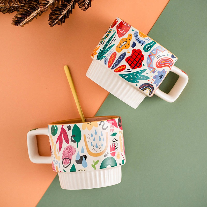 Drinkware With Fresh Fun Patterns On Artful Abstracts Ceramic Mugs Elemental And Natural Prints For Kitchen Decor