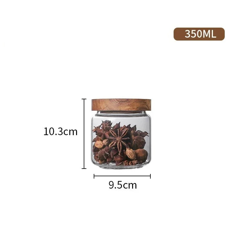 S Size Measurements Of Wilderness Collection Acacia Wood & Glass Sealable Food Storage Jar 350ml