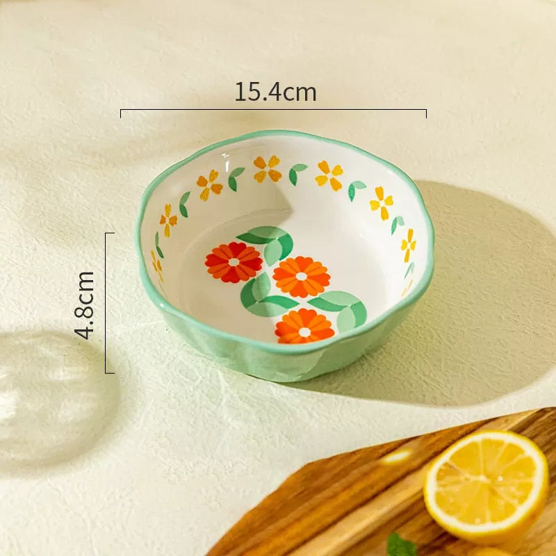 Cottage Vintage Style Ceramic Bowl Size Measurements Daisy Flower Pattern