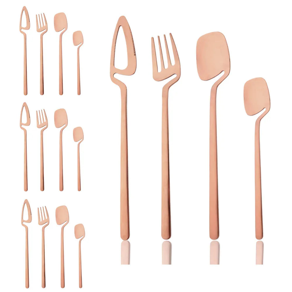 16 Piece Set Surreal Rose Gold Stainless Steel Flatware