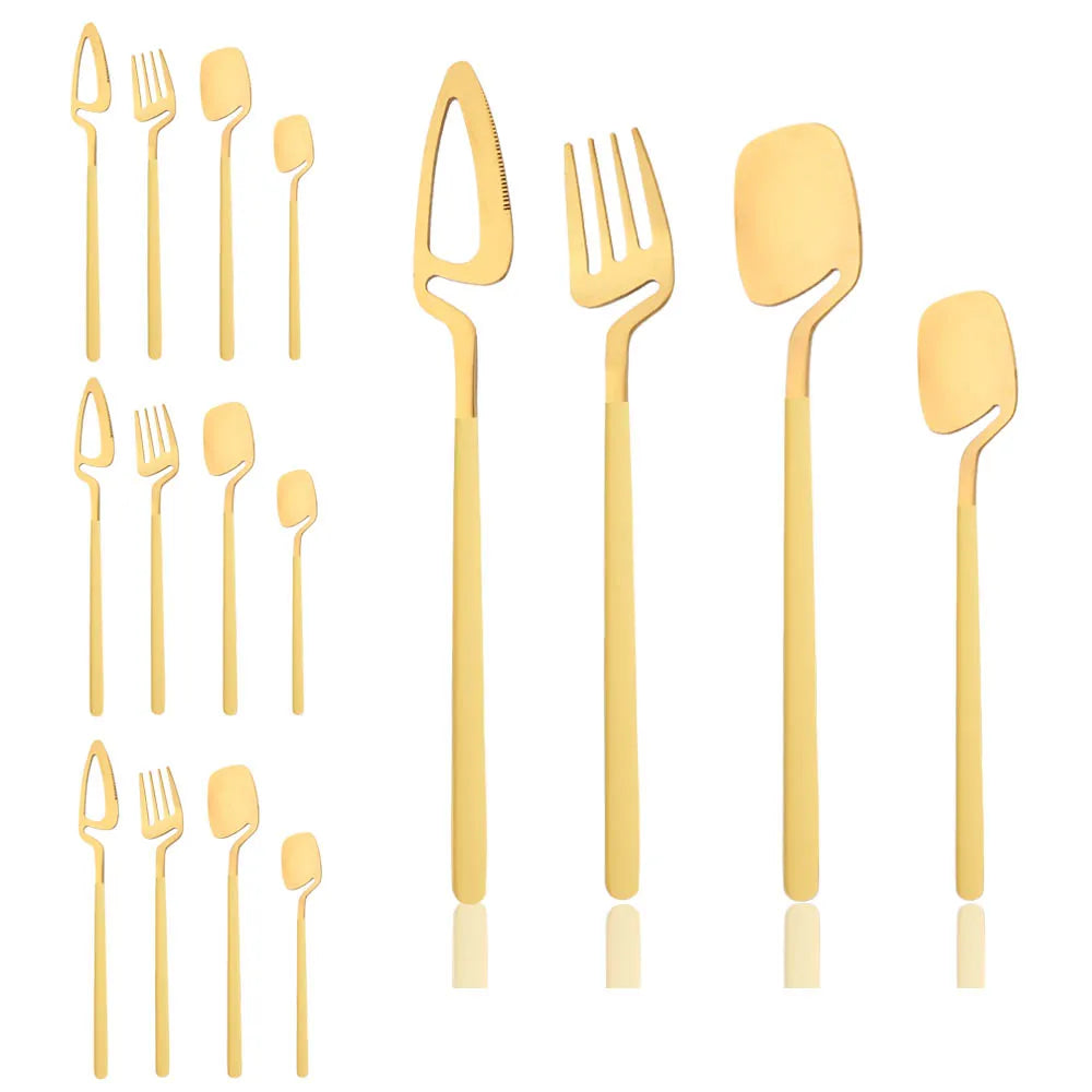 Surreal Style Gold Stainless Steel Flatware With Colorful Yellow Handles Silverware 16 Set Piece