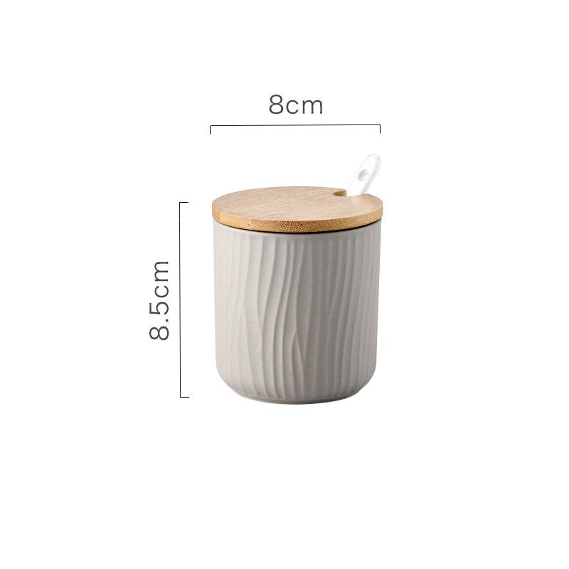 Organic Seaside Style Ceramic Jar Spoon Bamboo Lid Set In Sand Color Option
