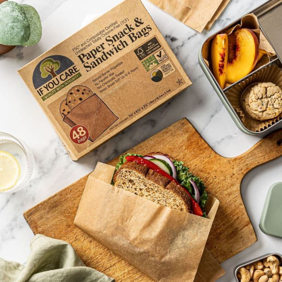 Lunch and Snacks Stored In If You Care Paper Sandwich Bags That Are Compostable