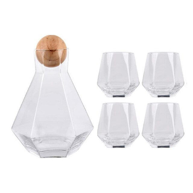Nordic Style Clear Fractal Glass Carafe & Cups Five Piece Set