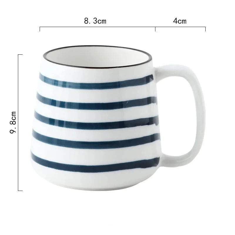 Mariner Pattern Nautical Style Ceramic Mugs With Wide Base