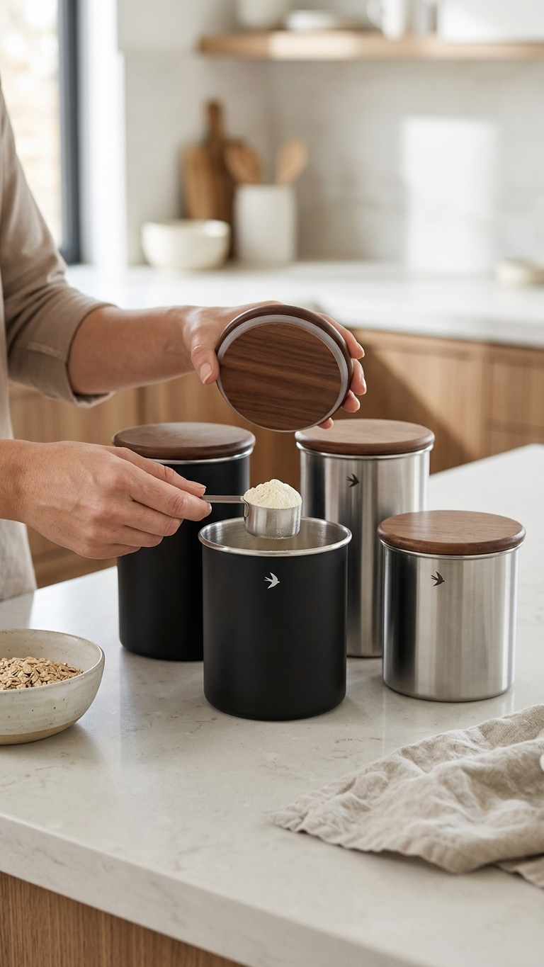 Scooping From Sealable Food Storage Jars Swift Stainless Steel Canisters