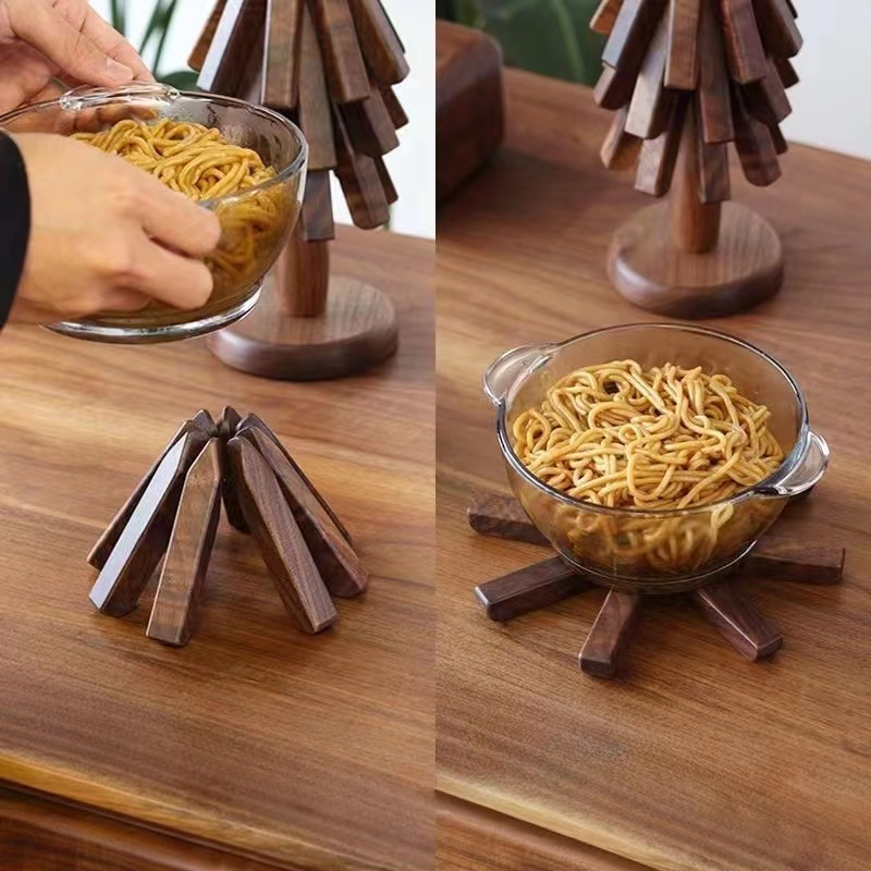 Dining Table Decor Walnut Trivet Tree And Collapsible Wooden Trivets