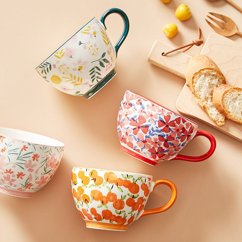 Dawn Retro Style Colorful Cups Ceramic Cereal Mugs In Bright Prints