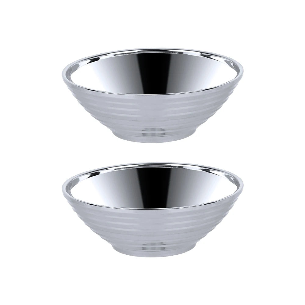 Glam Stainless Steel Insulated Colorful Set Of 2 Silver Noodle Bowls