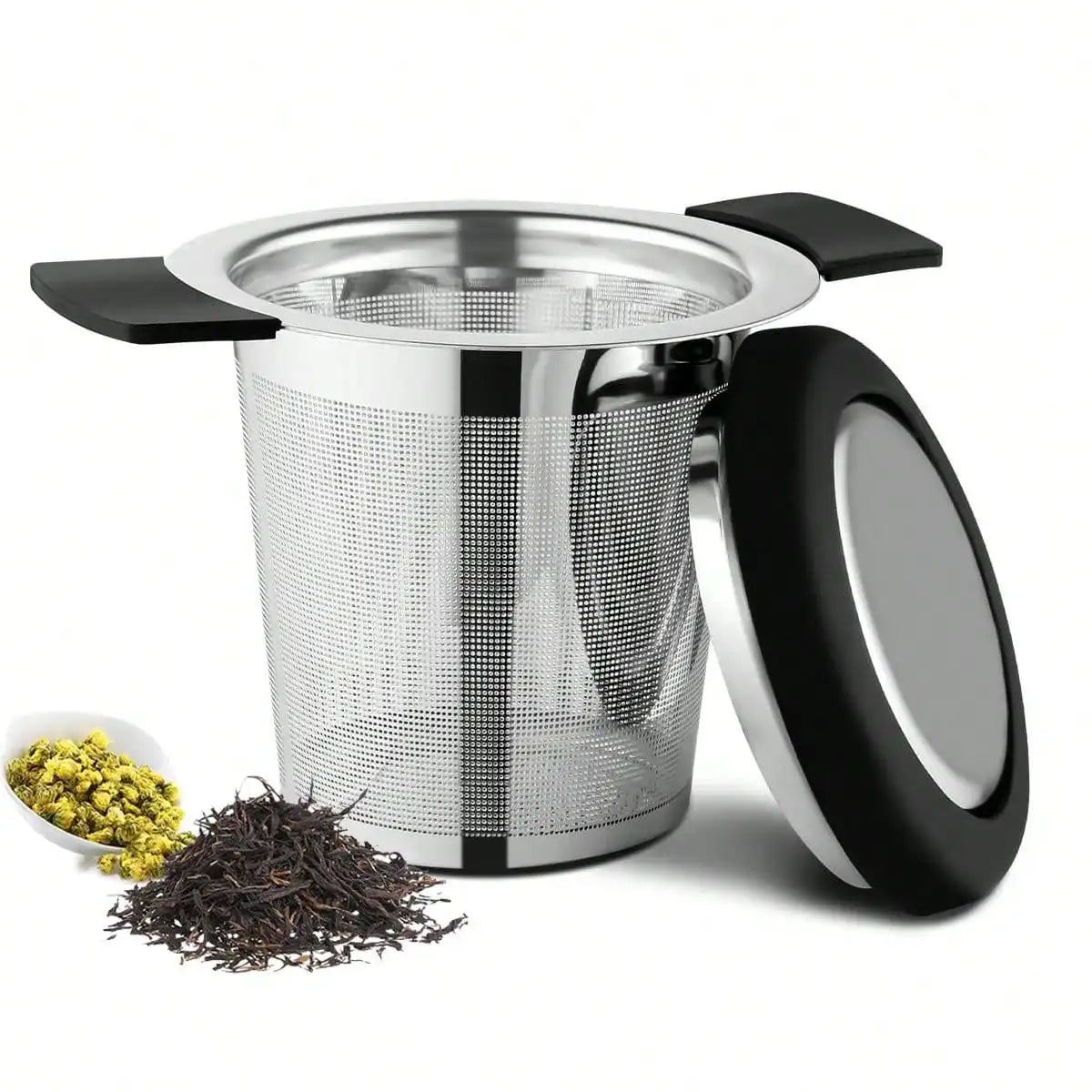 Stainless Steel Tea Infuser With Silicone Lid Rim And Handles For Cool Touch Safe Use And Steeping Loose Leaf Floral And Herbal Tea Blends