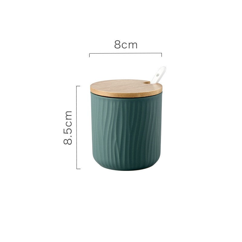 Organic Seaside Style Ceramic Jar Spoon Bamboo Lid Set In Sea Color Option